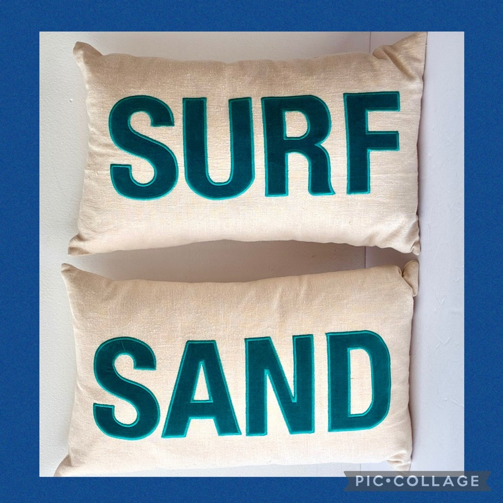 SURF and SAND Embroidered Lumbar Pillow Covers - Set of Two